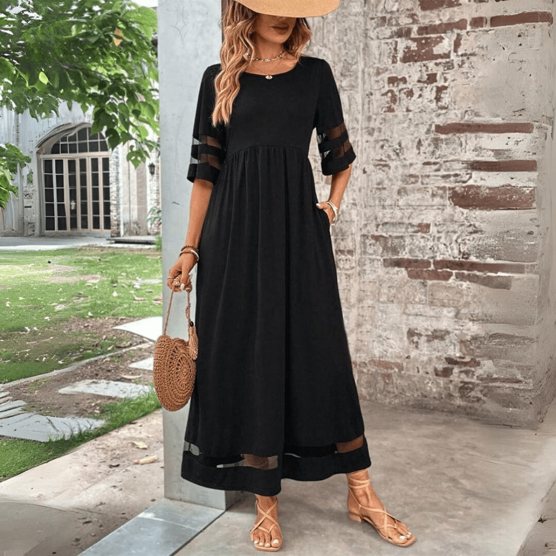 Sheer Sleeve Black Maxi Dress