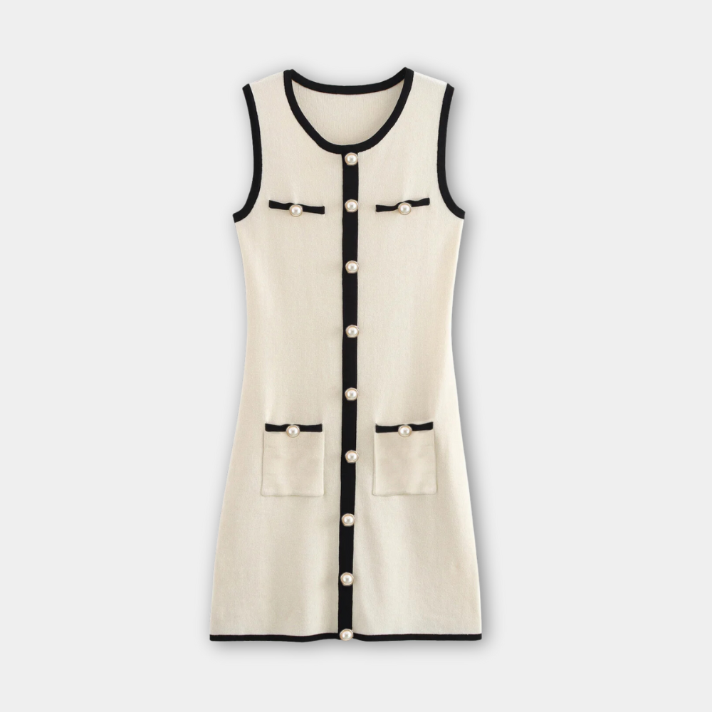 Elegant Button-Trim Mini Dress