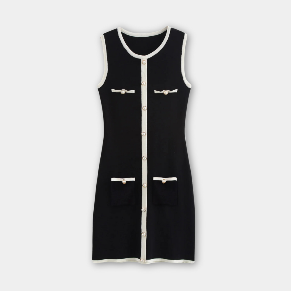 Elegant Button-Trim Mini Dress