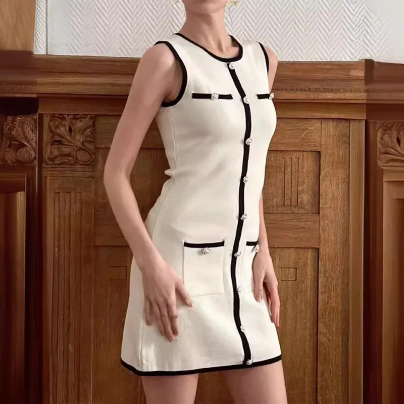 Elegant Button-Trim Mini Dress