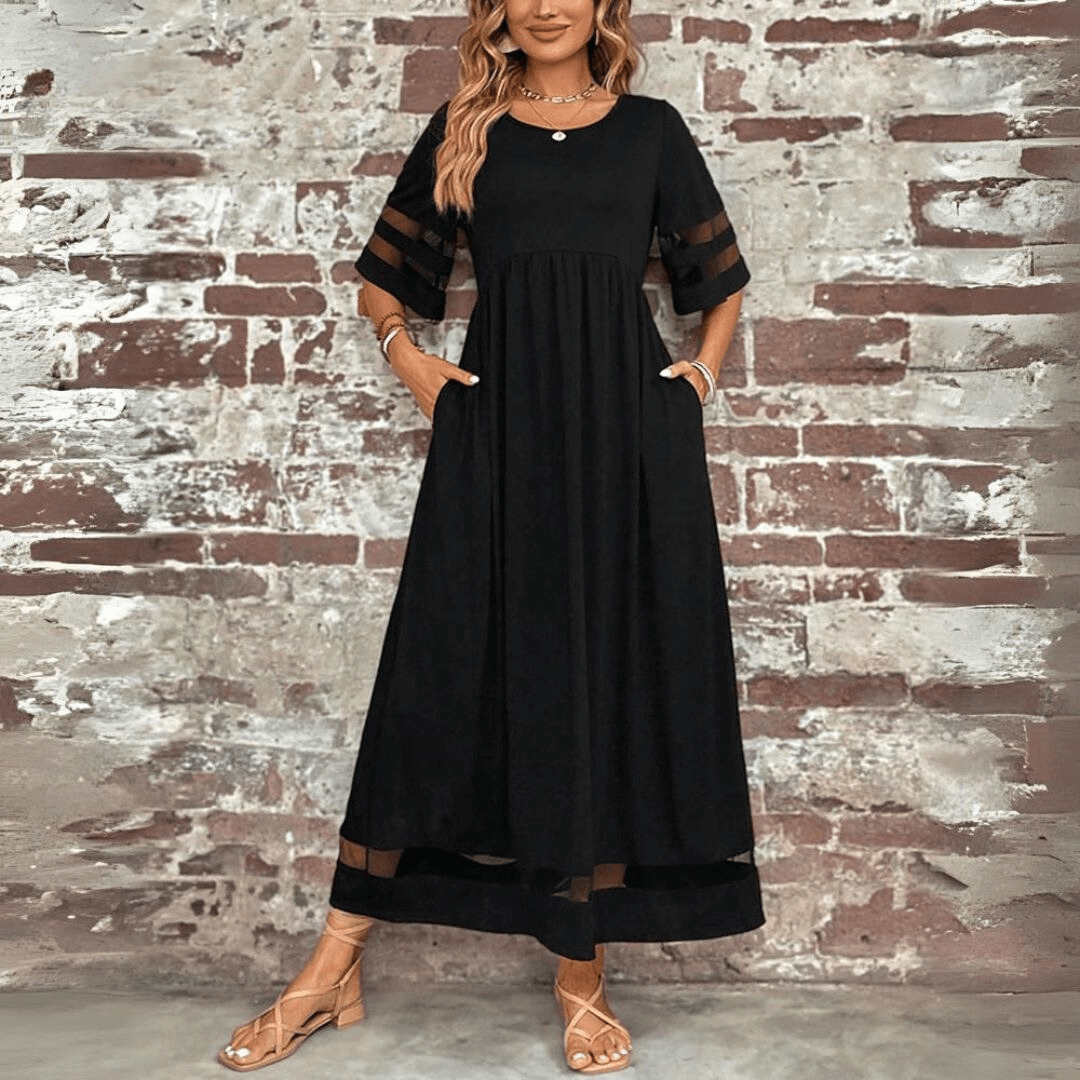 Sheer Sleeve Black Maxi Dress