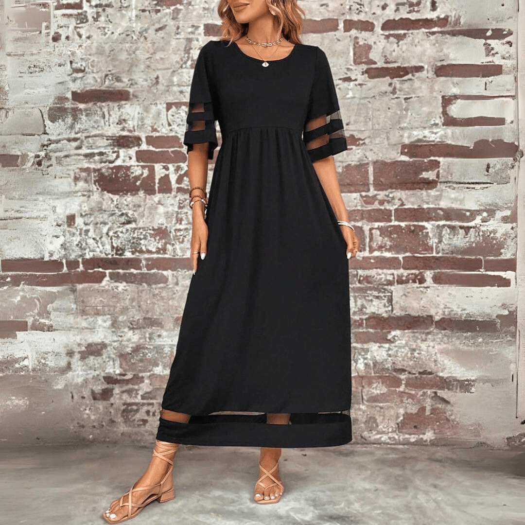 Sheer Sleeve Black Maxi Dress