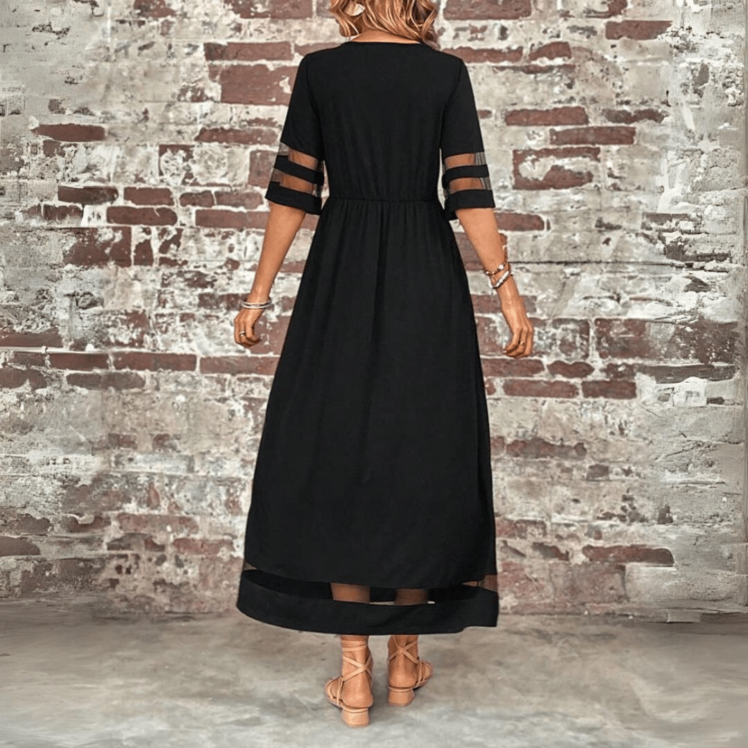 Sheer Sleeve Black Maxi Dress