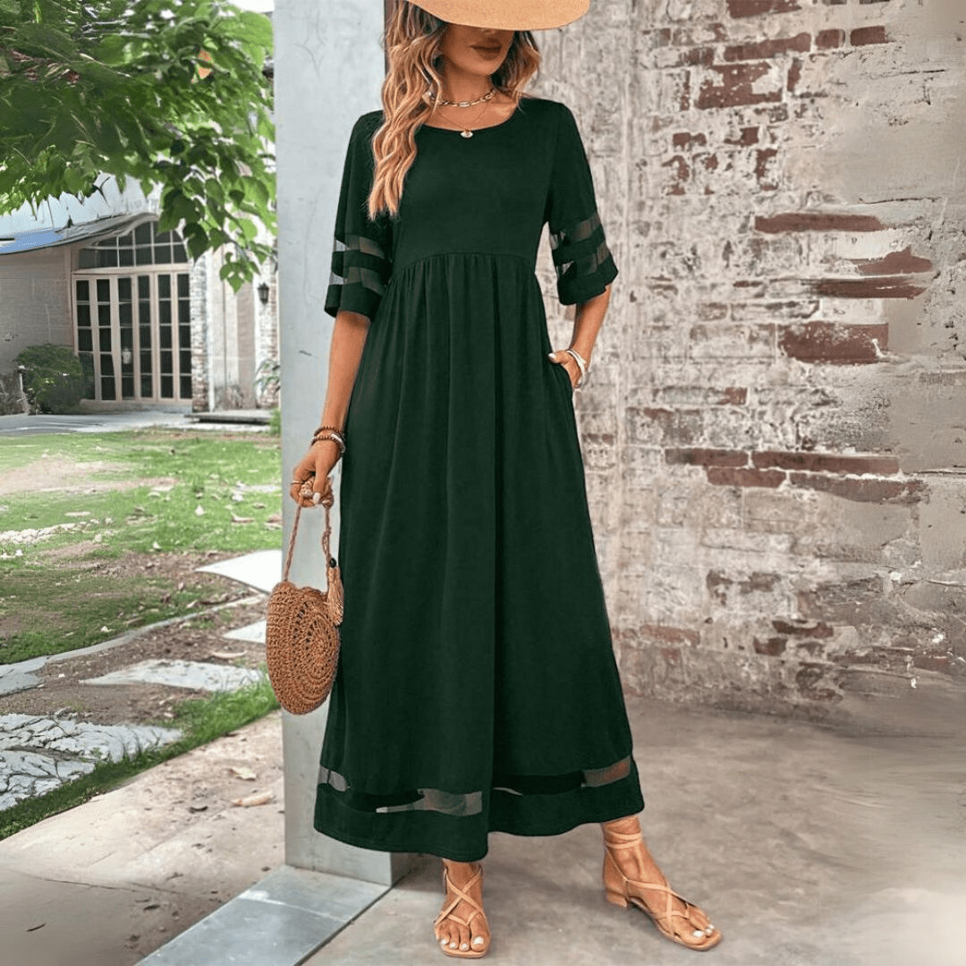 Sheer Sleeve Black Maxi Dress