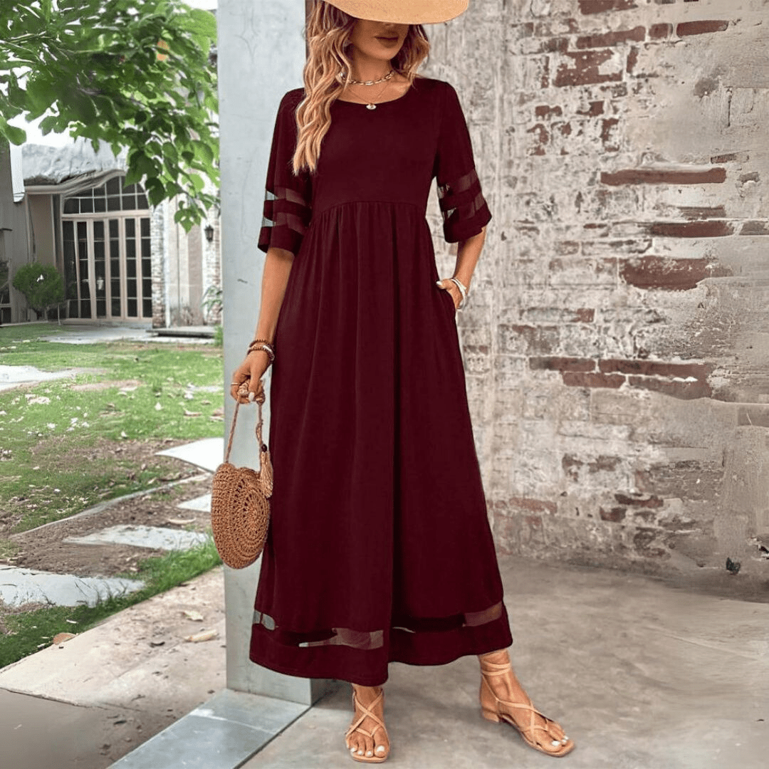 Sheer Sleeve Black Maxi Dress