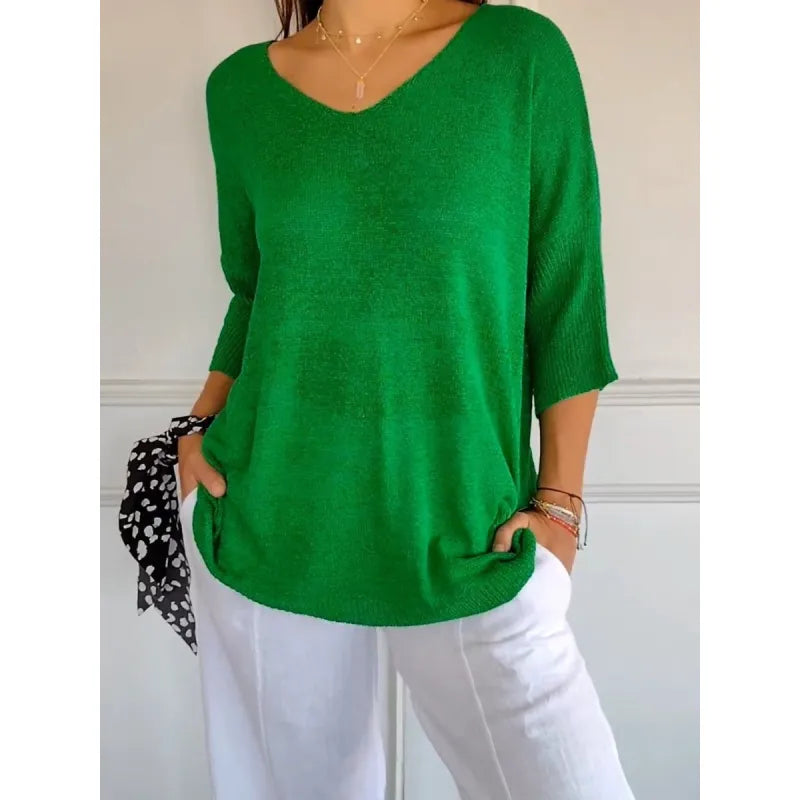 V-neck Knitted Top for Women | 3/4 sleeves