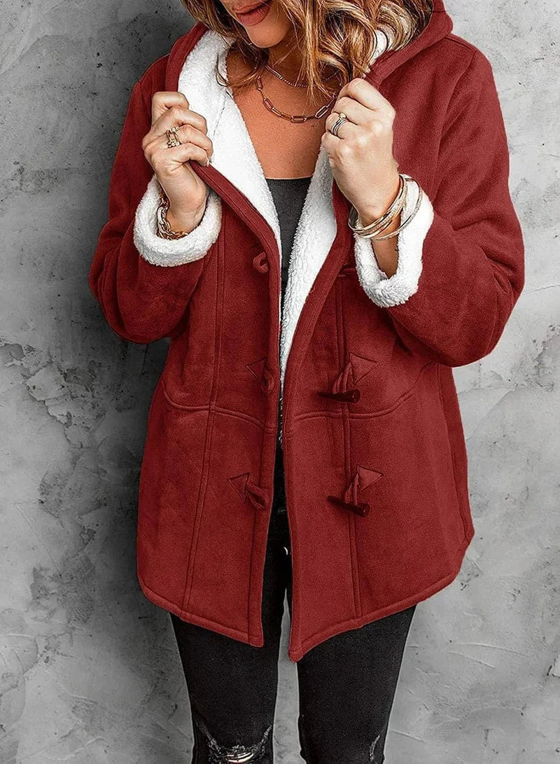 Faux fur lined toggle coat for women