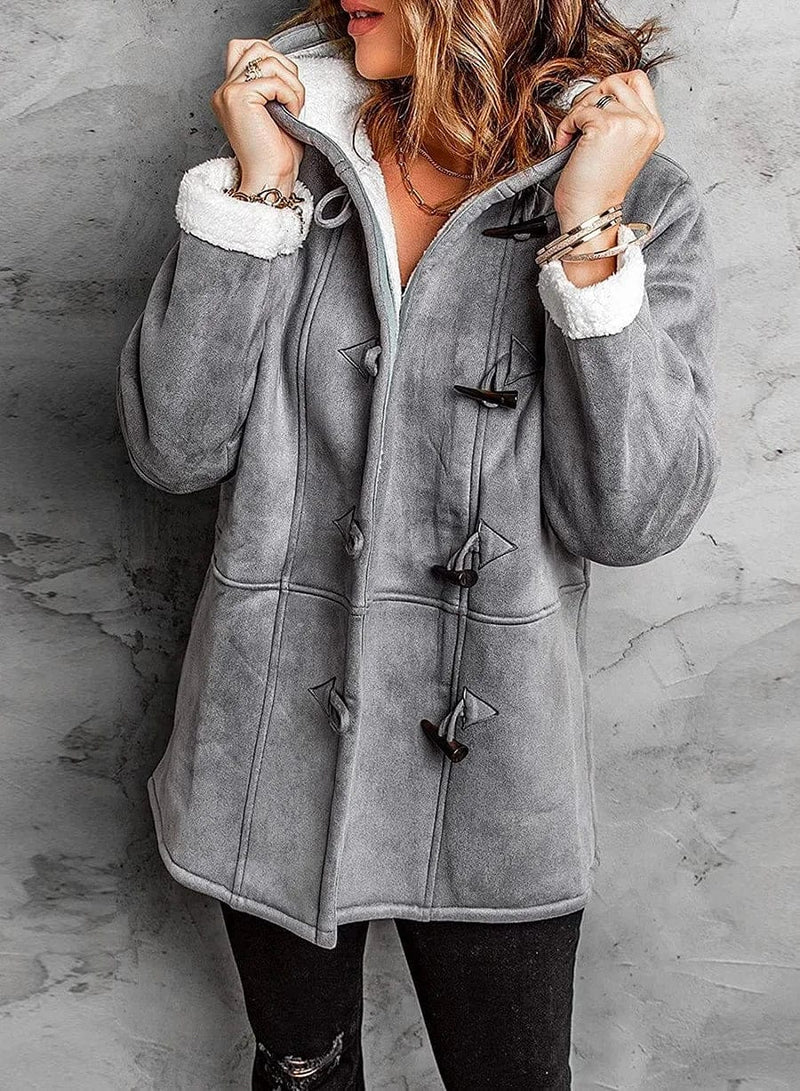Faux fur lined toggle coat for women