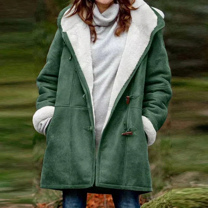 Faux fur lined toggle coat for women