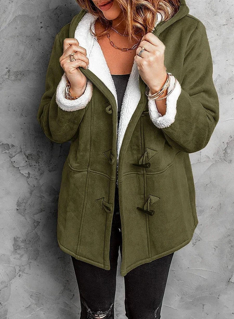 Faux fur lined toggle coat for women