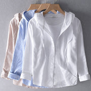 Women’s long sleeved hooded shirt with drawstring