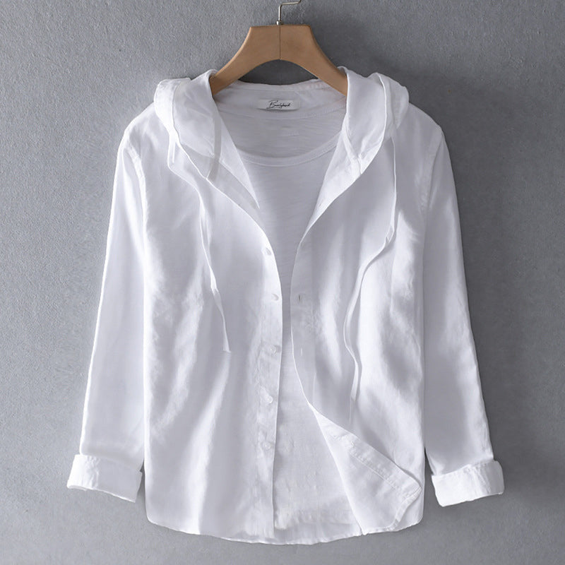 Women’s long sleeved hooded shirt with drawstring