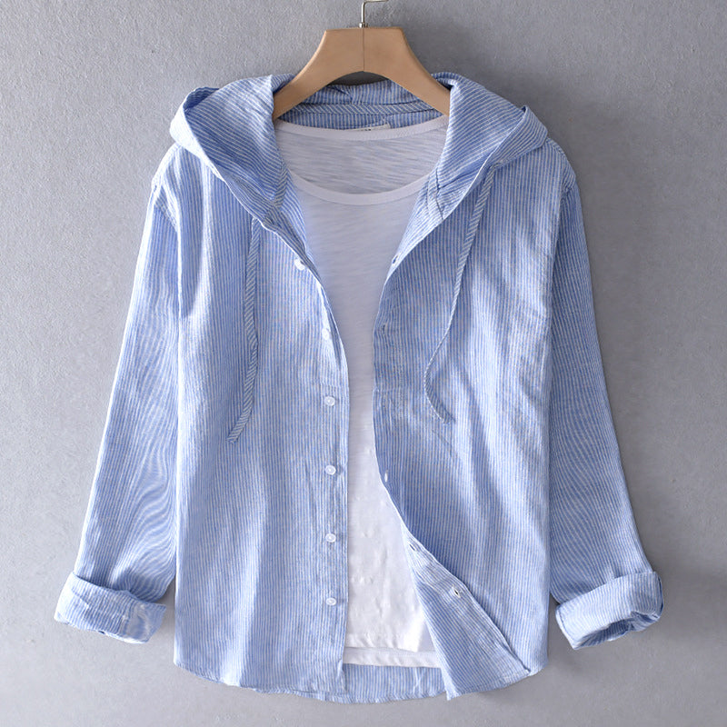 Women’s long sleeved hooded shirt with drawstring