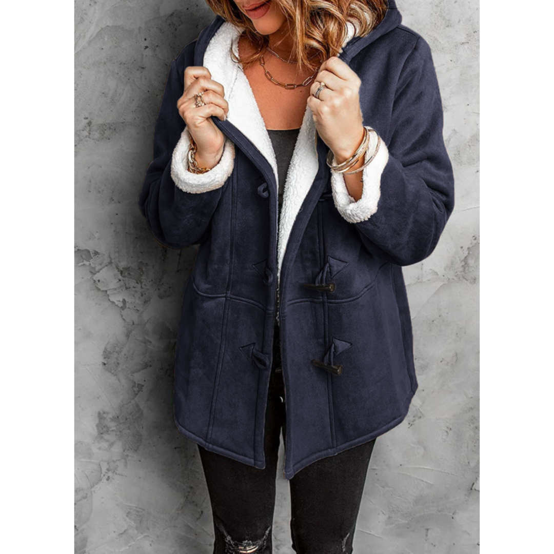 Faux fur lined toggle coat for women