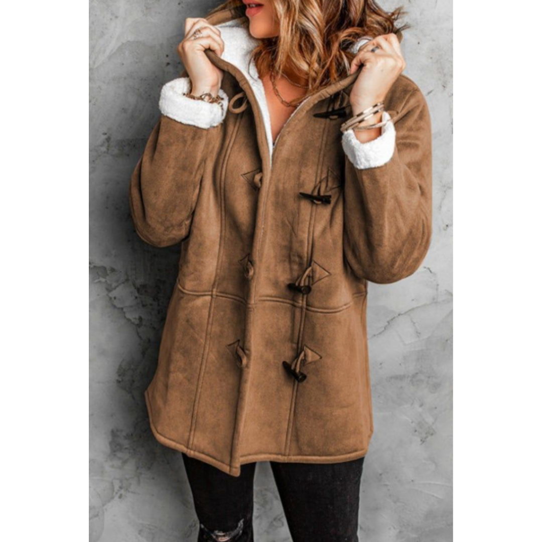 Faux fur lined toggle coat for women