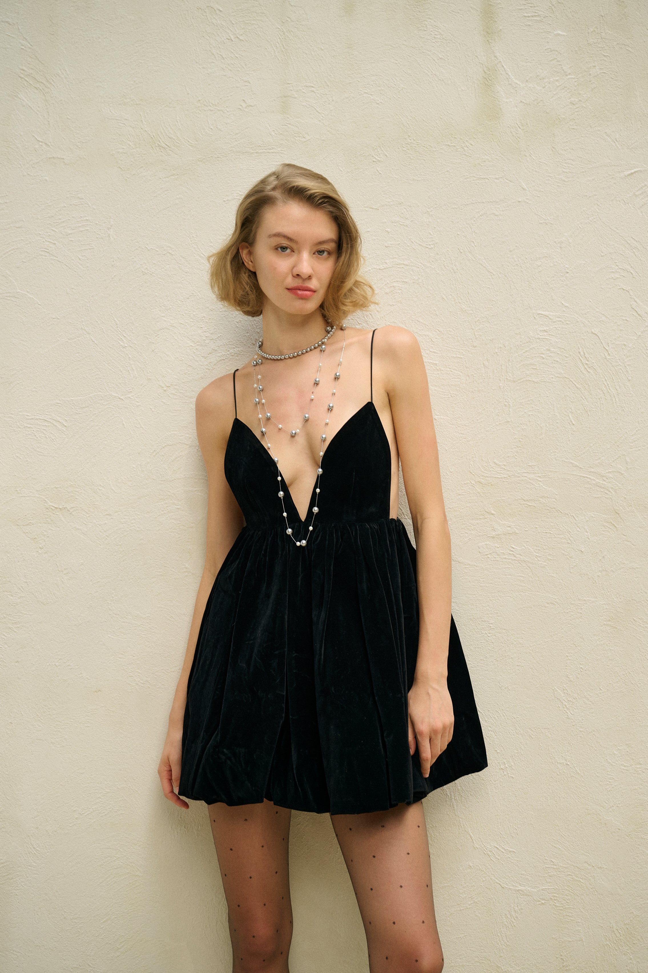 Velvet Deep-V Spaghetti Strap Mini Dress