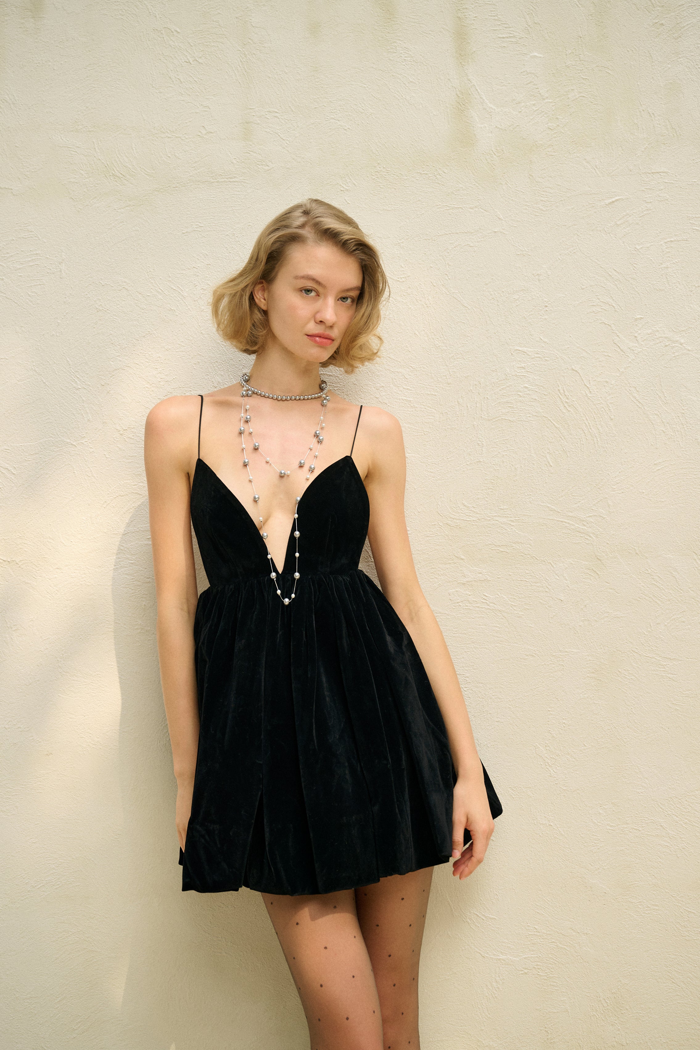 Velvet Deep-V Spaghetti Strap Mini Dress