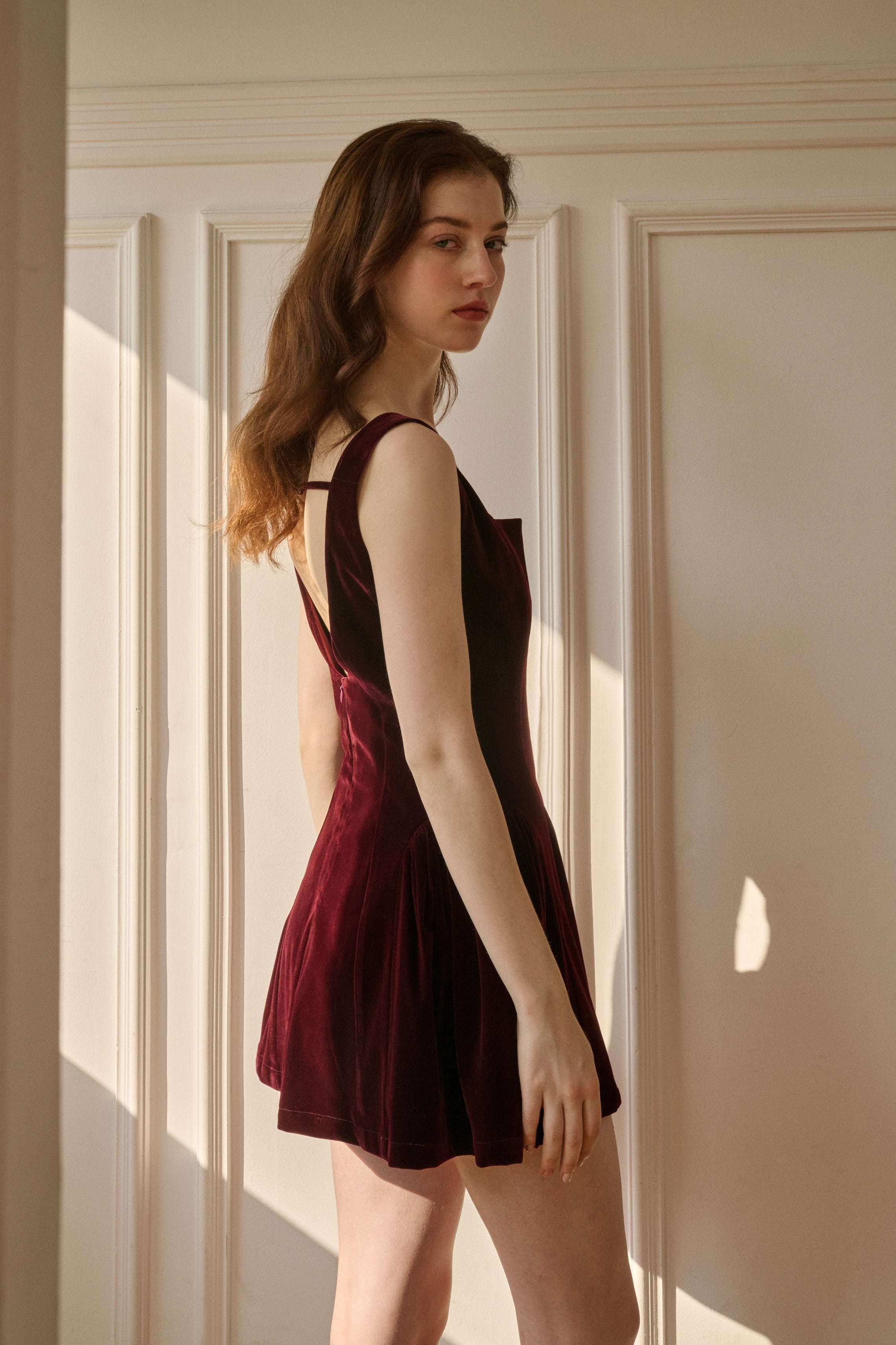 Velvet Square-Neck Mini Dress