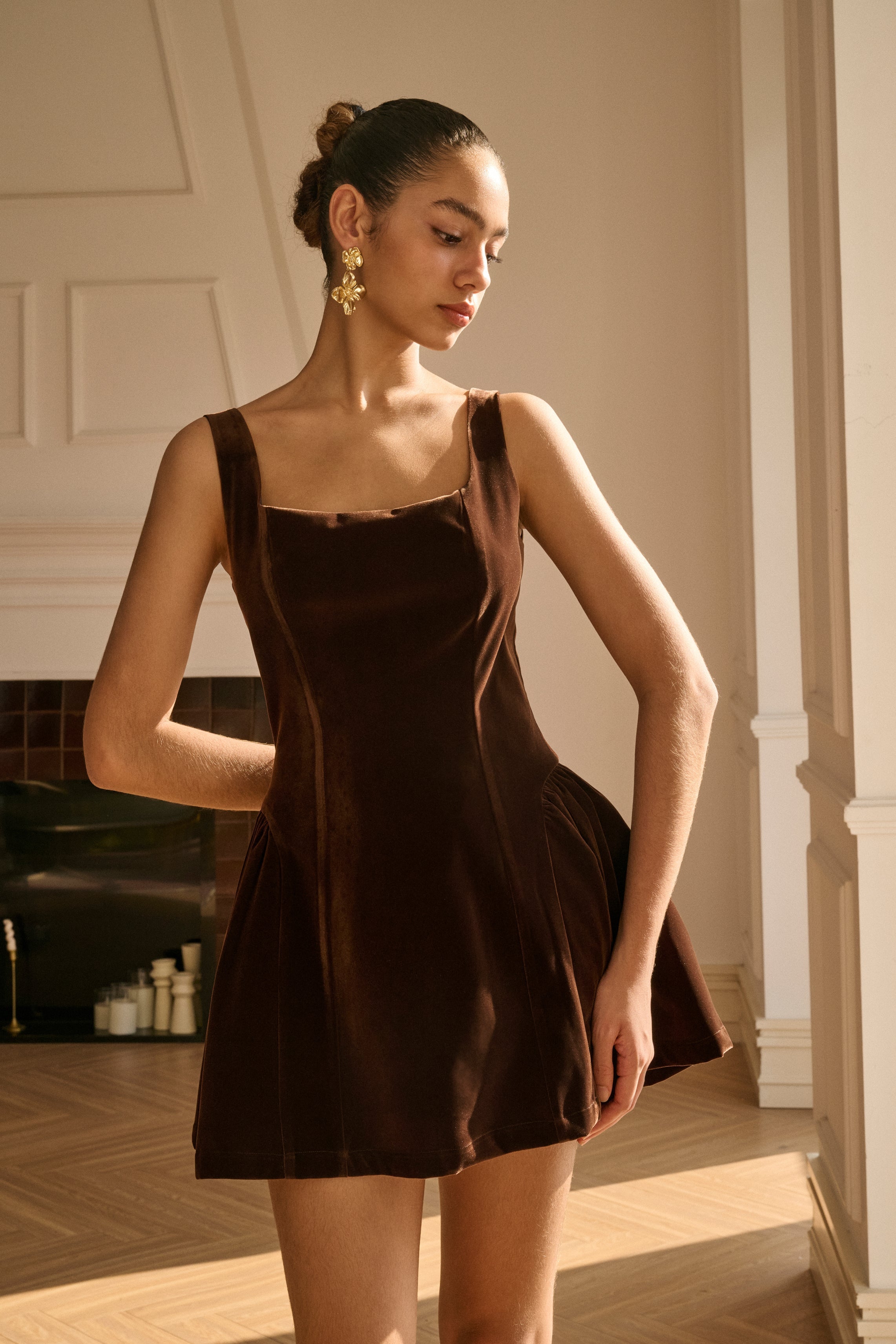 Velvet Square-Neck Mini Dress