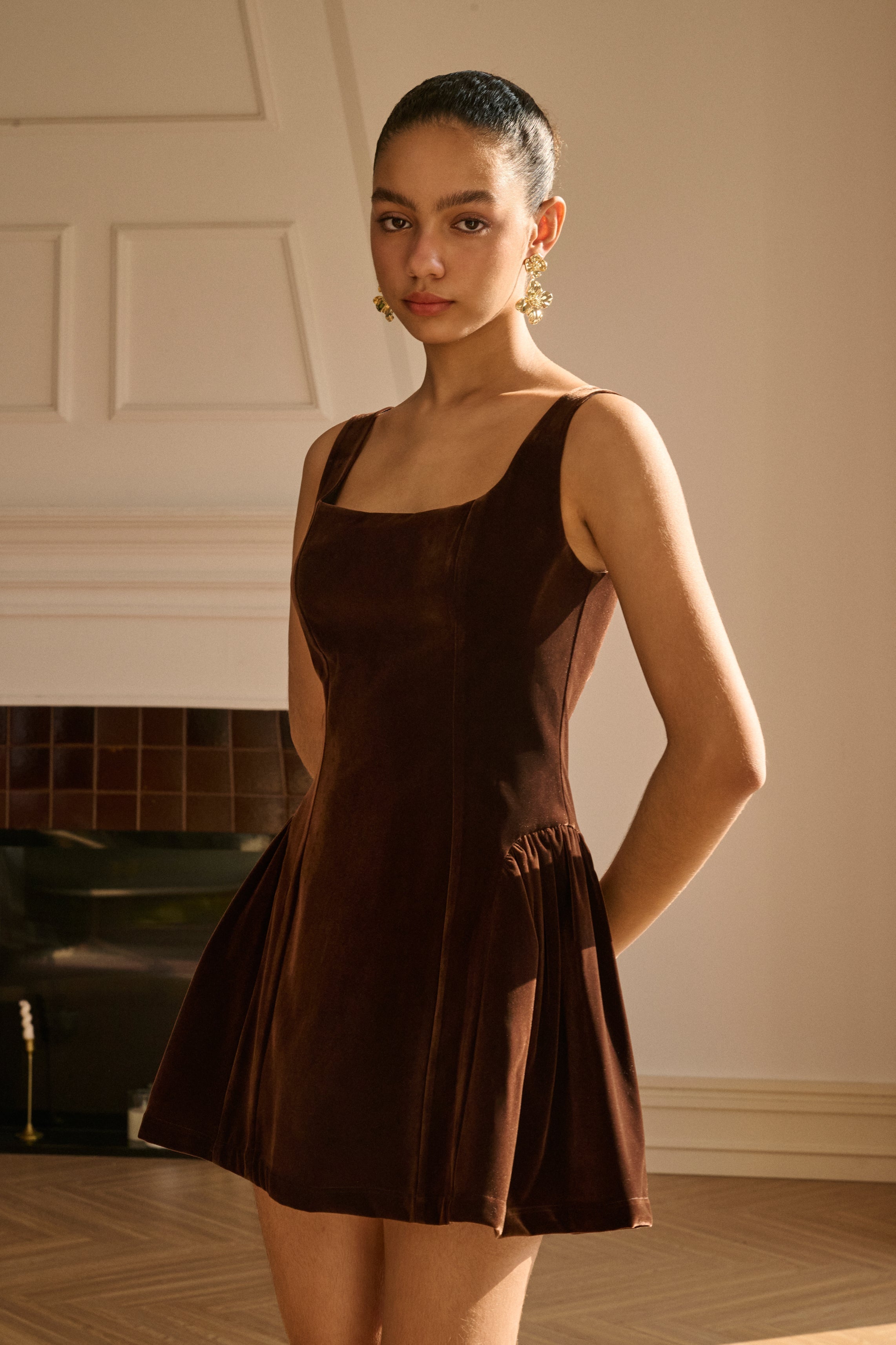 Velvet Square-Neck Mini Dress