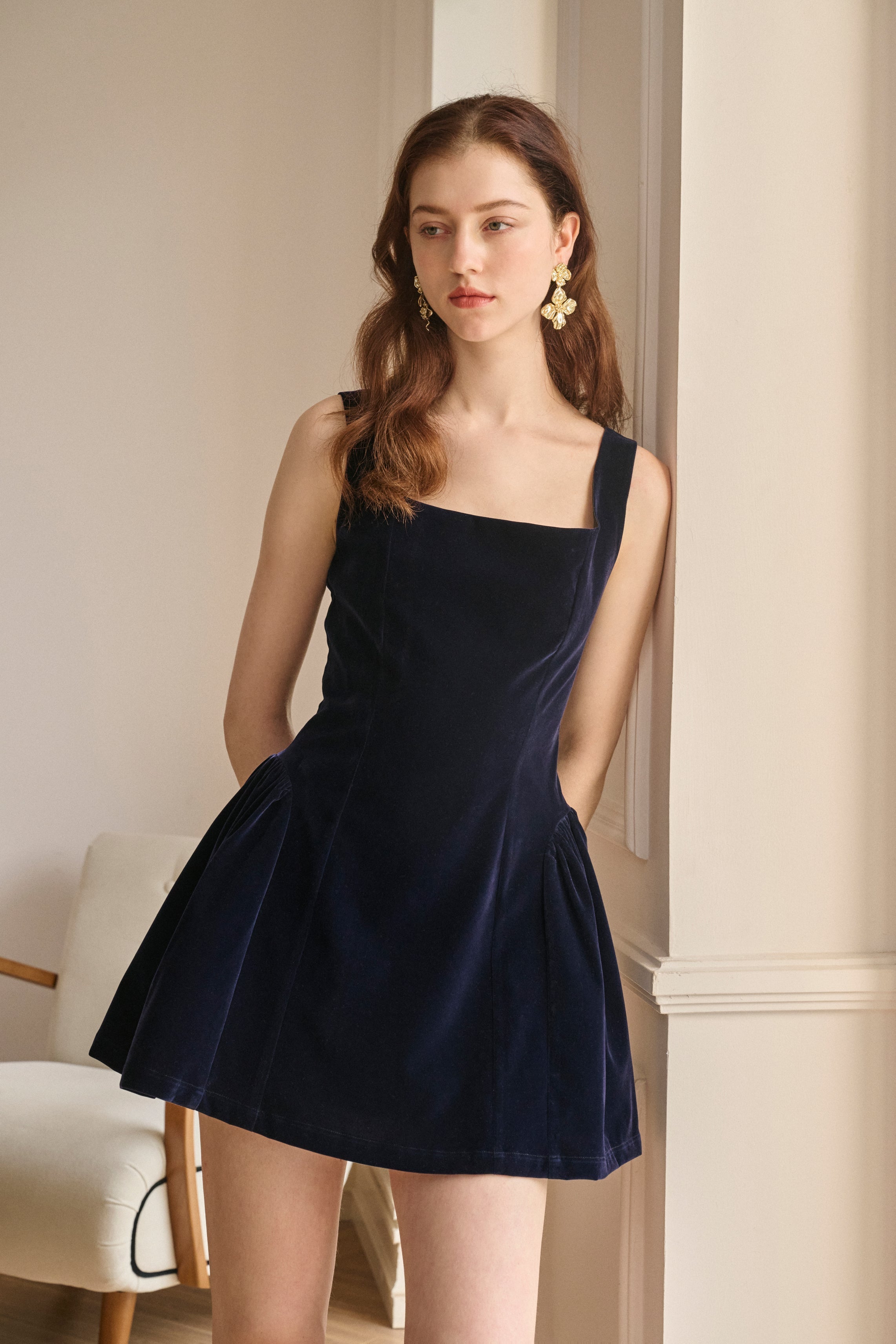 Velvet Square-Neck Mini Dress