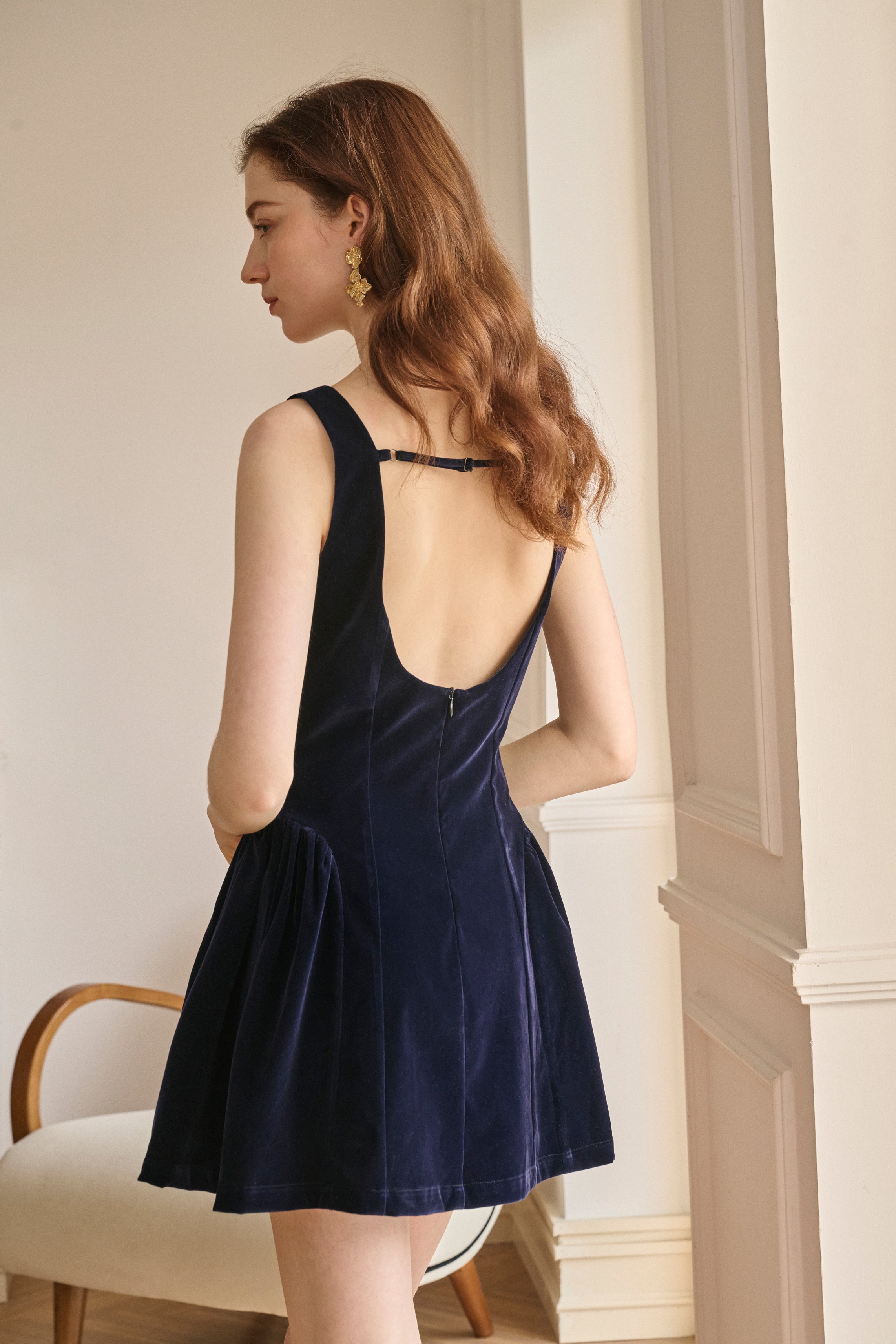 Velvet Square-Neck Mini Dress