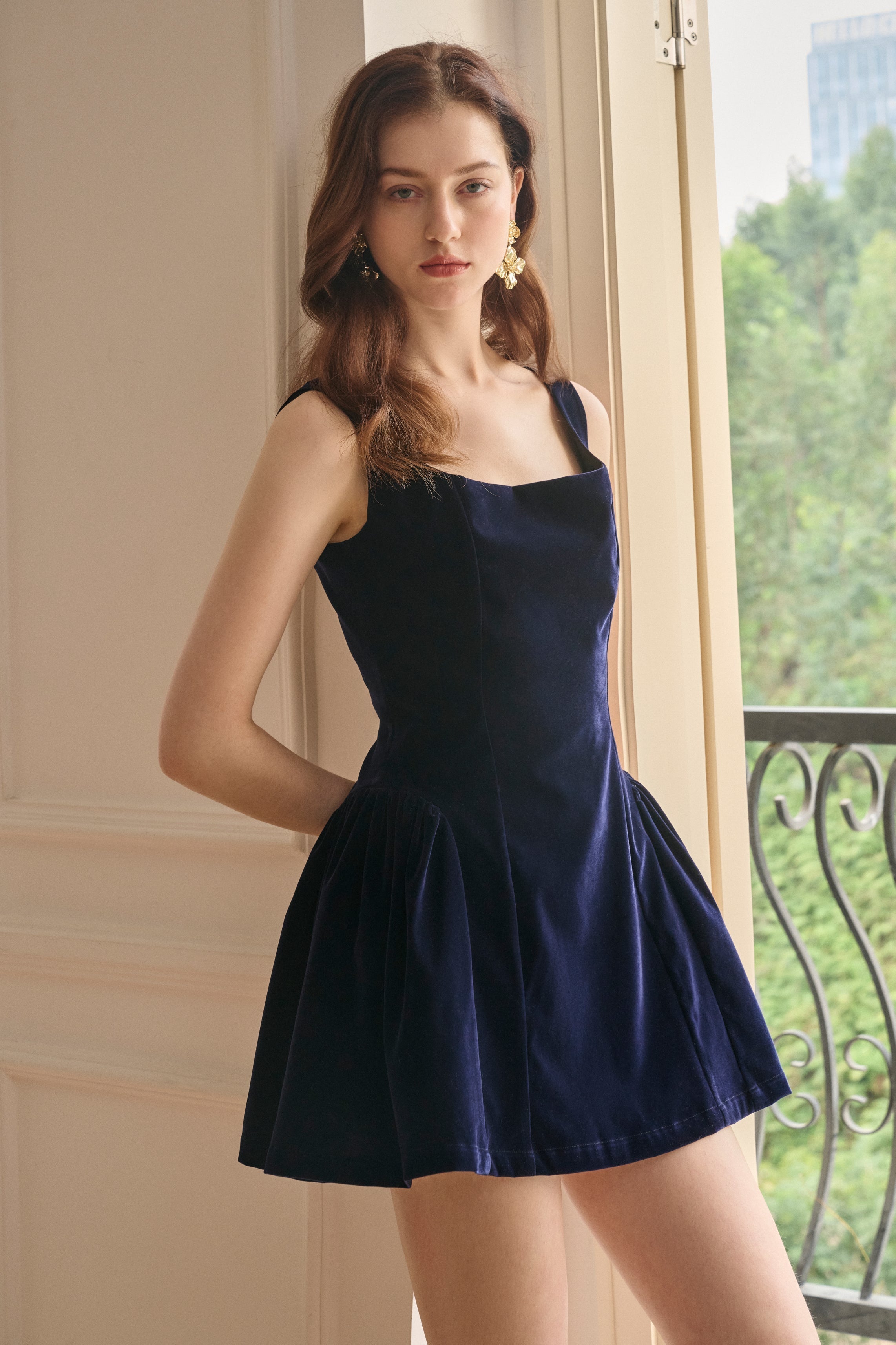 Velvet Square-Neck Mini Dress