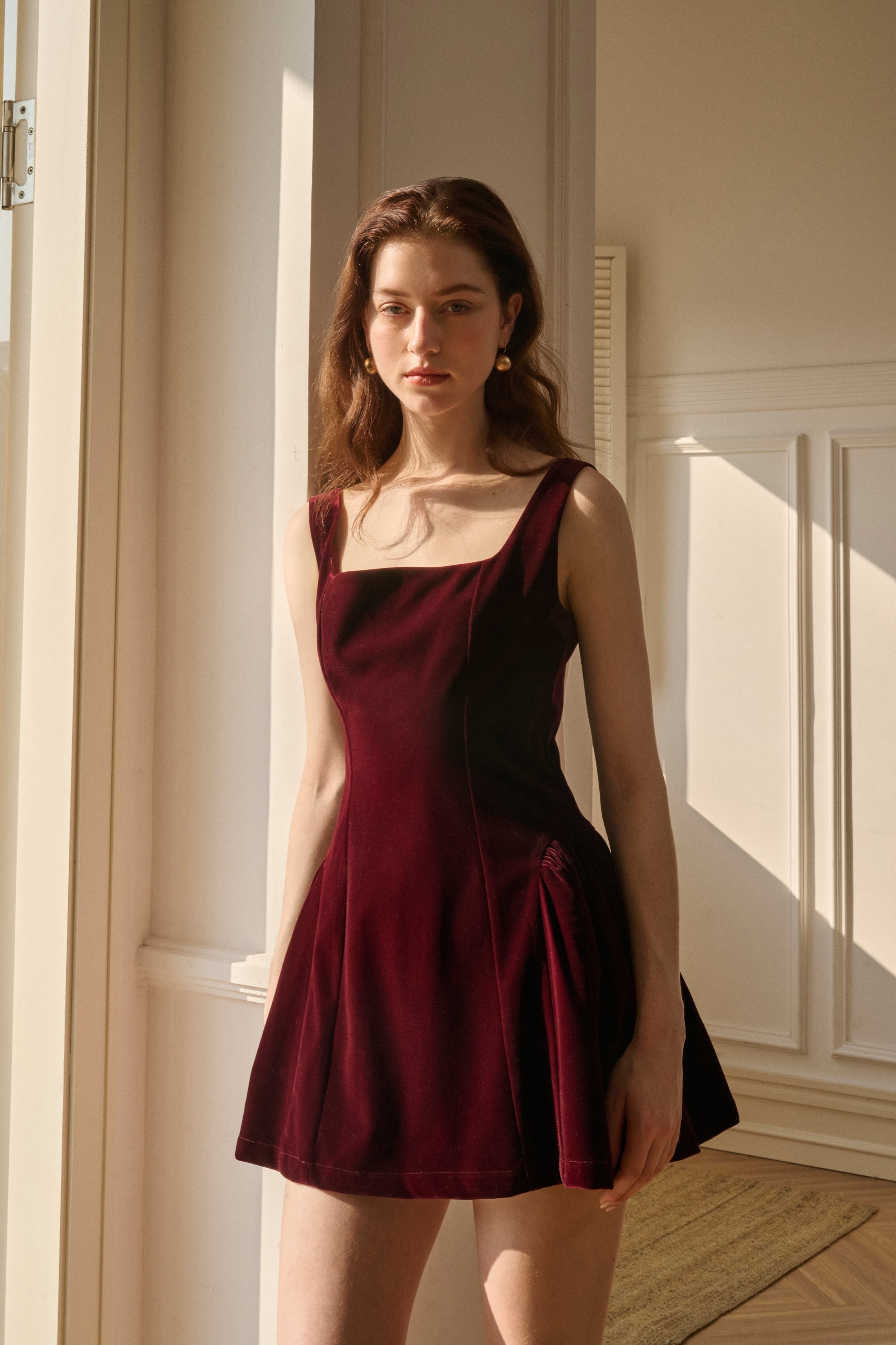 Velvet Square-Neck Mini Dress