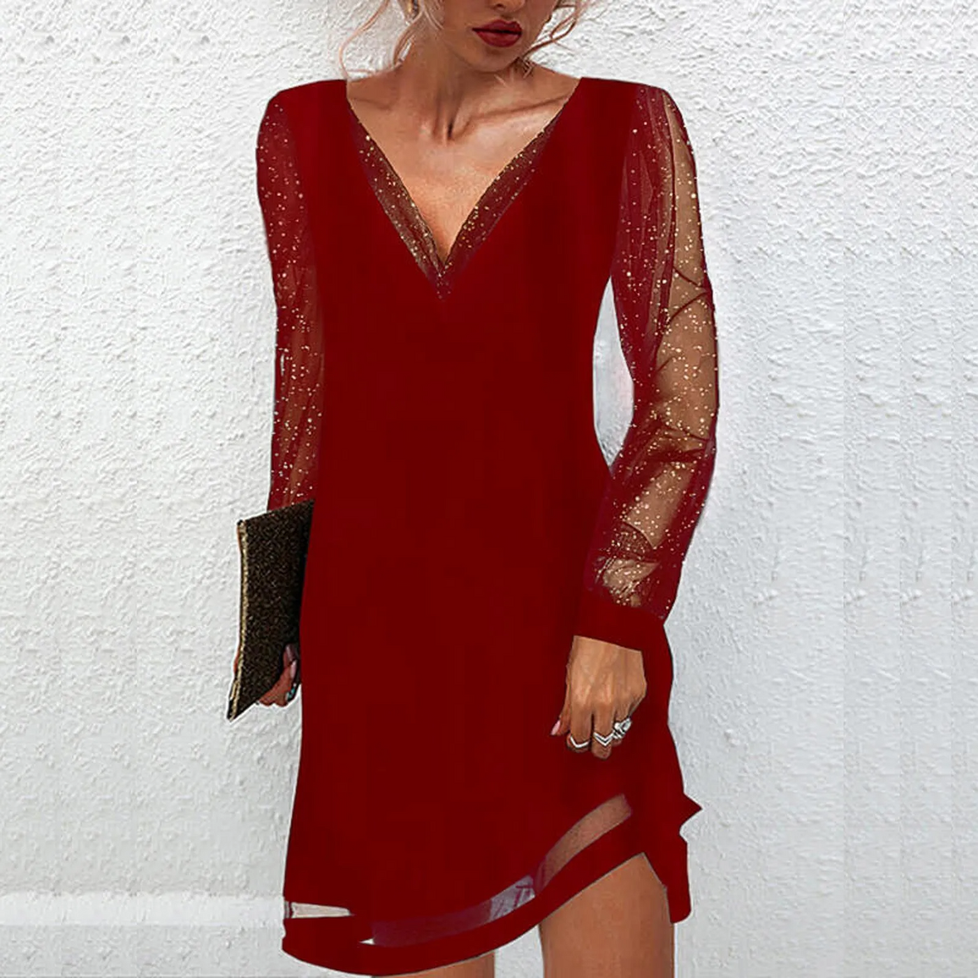 Sheer Sleeve Mini Dress