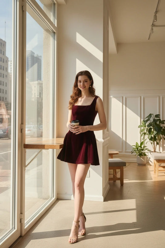 Velvet Square-Neck Mini Dress