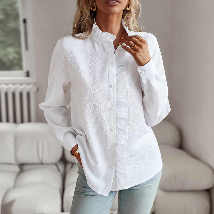 Ruffled button-up blouse for women